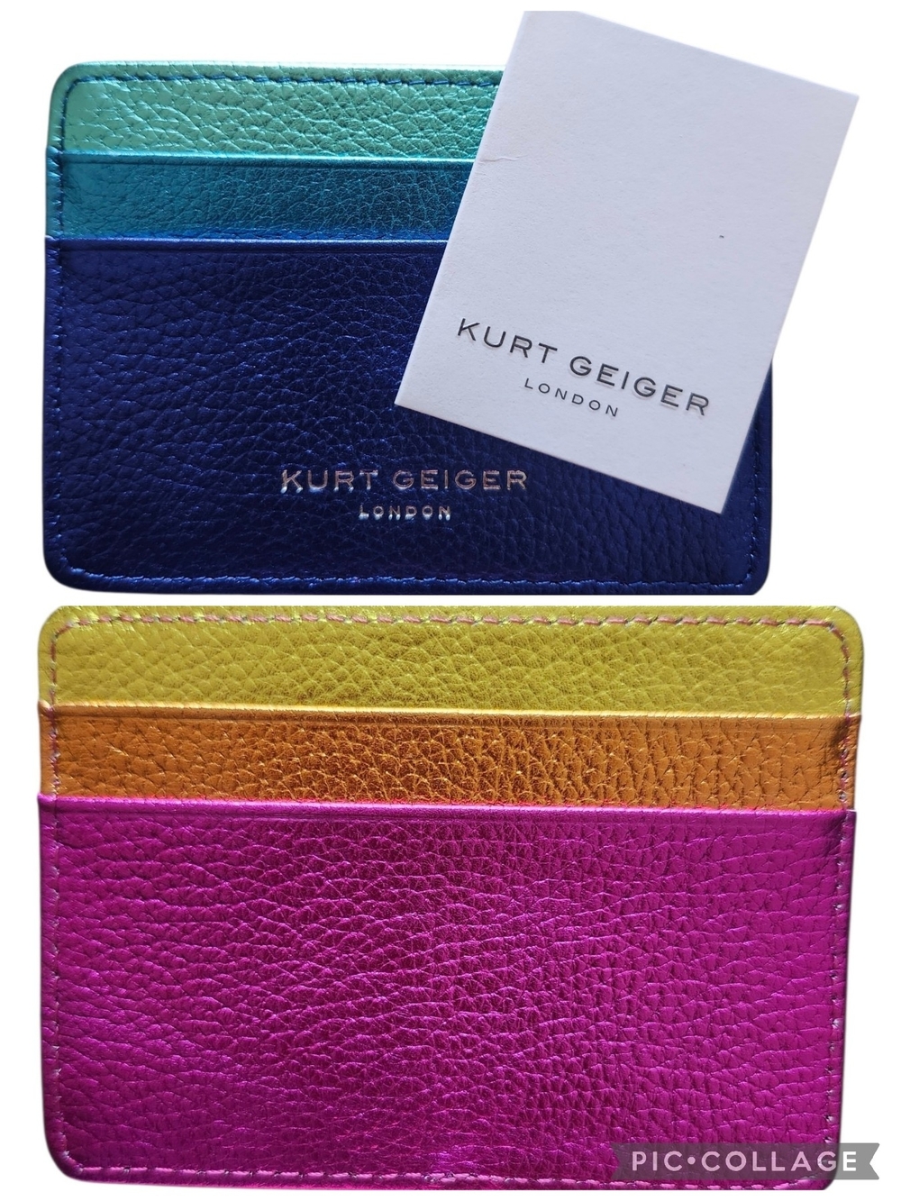 Kurt Geiger NWT London Multicolor Metallic Rainbow Leather Card Holder